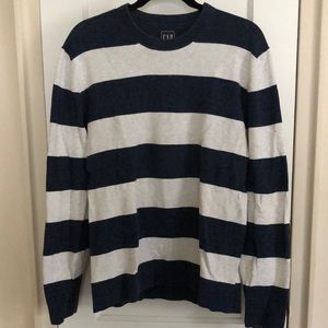 Gap Men’s Crew Neck Sweater, Size Large, Navy- Light Gray Stripe